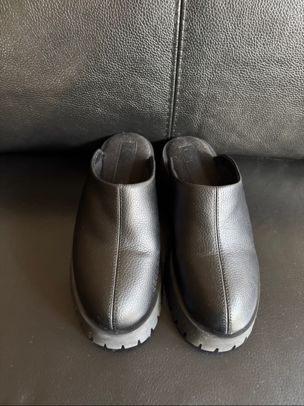 Women's Black Leather Slip-On Mules